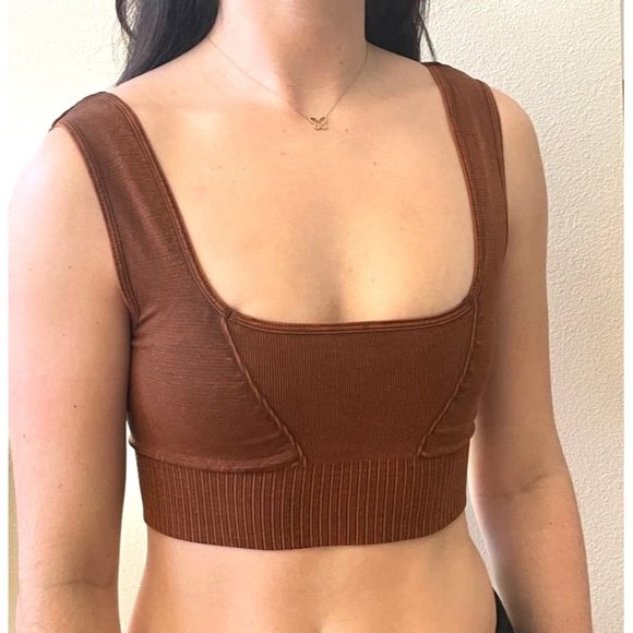 NEW FREE PEOPLE SQUARE NECK GOOD KARMA RUSTY BROWN BRA CROP TOP SZ:XS/S M/L NWOT - Picture 6 of 9